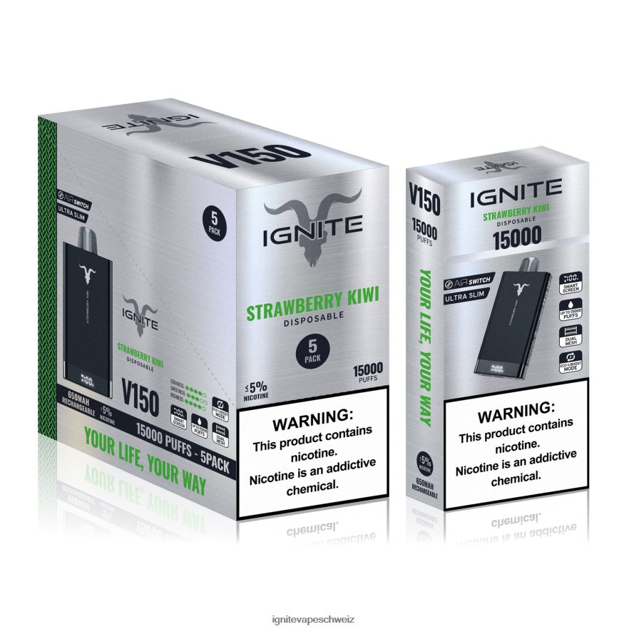 IGNITE Schweiz - IGNITE V150 Vape Pen 5er-Pack Erdbeer-Kiwi 462HF492