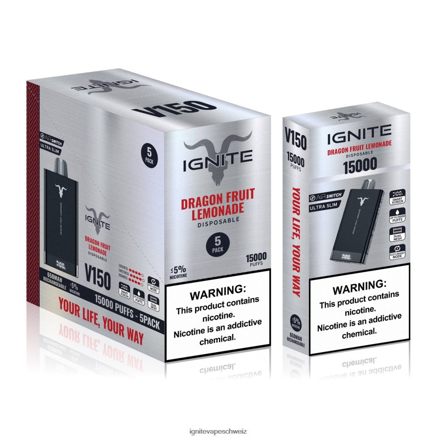 IGNITE Schweiz - IGNITE V150 Vape Pen 5er-Pack Erdbeer-Kiwi 462HF492