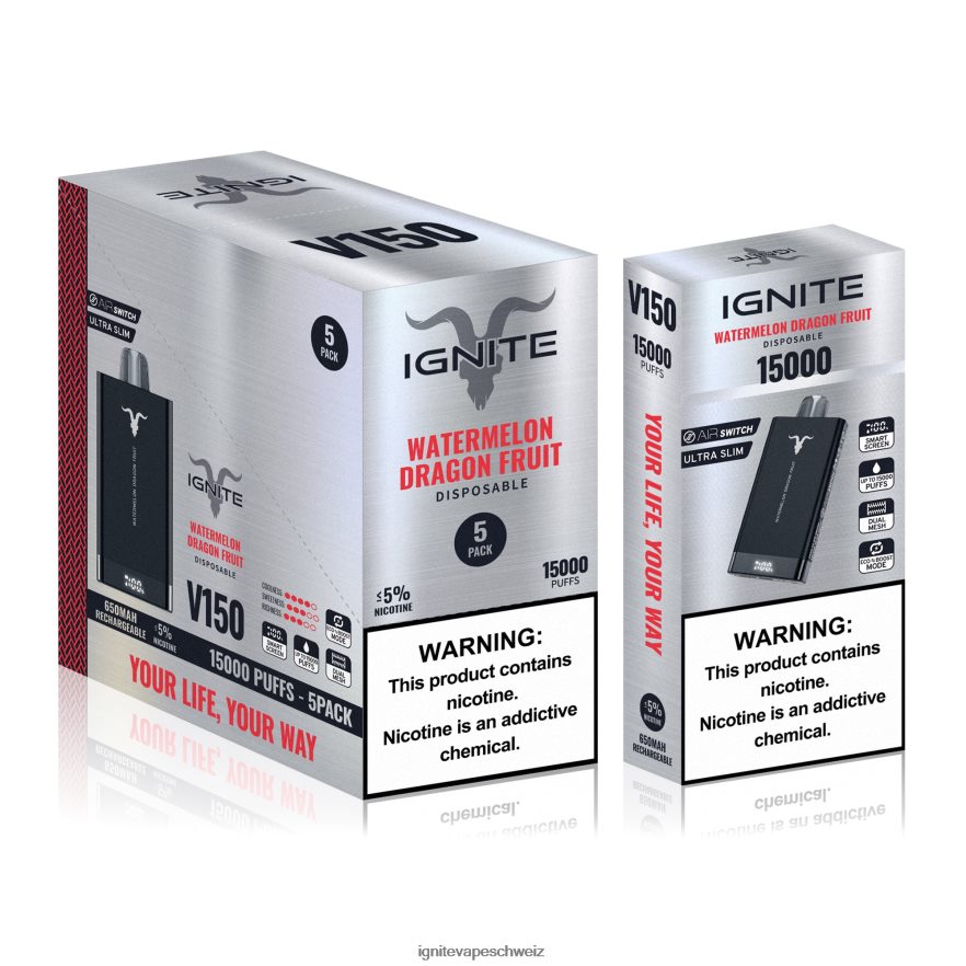 IGNITE Schweiz - IGNITE V150 Vape Pen 5er-Pack Erdbeer-Kiwi 462HF492