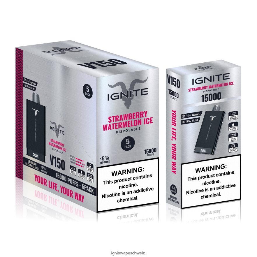IGNITE Schweiz - IGNITE V150 Vape Pen 5er-Pack Erdbeer-Kiwi 462HF492