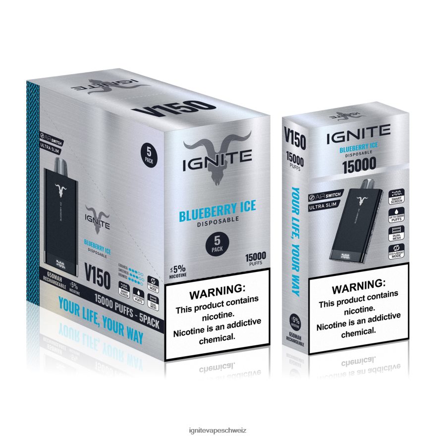 IGNITE Schweiz - IGNITE V150 Vape Pen 5er-Pack Erdbeer-Kiwi 462HF492