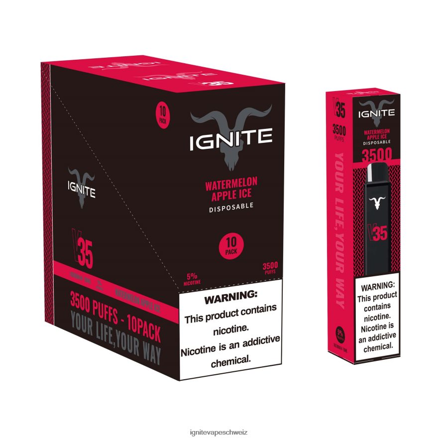 IGNITE Disposable Vape Review - IGNITE V35 Vape Pen 10er-Pack Wassermelonen-Apfel-Eis 462HF4129