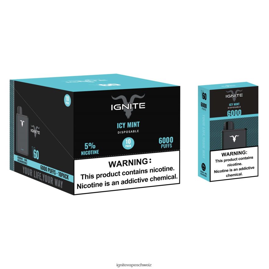 IGNITE Disposable Vape Flavors - IGNITE V60 Vape Pen 10er-Pack eisige Minze 462HF420