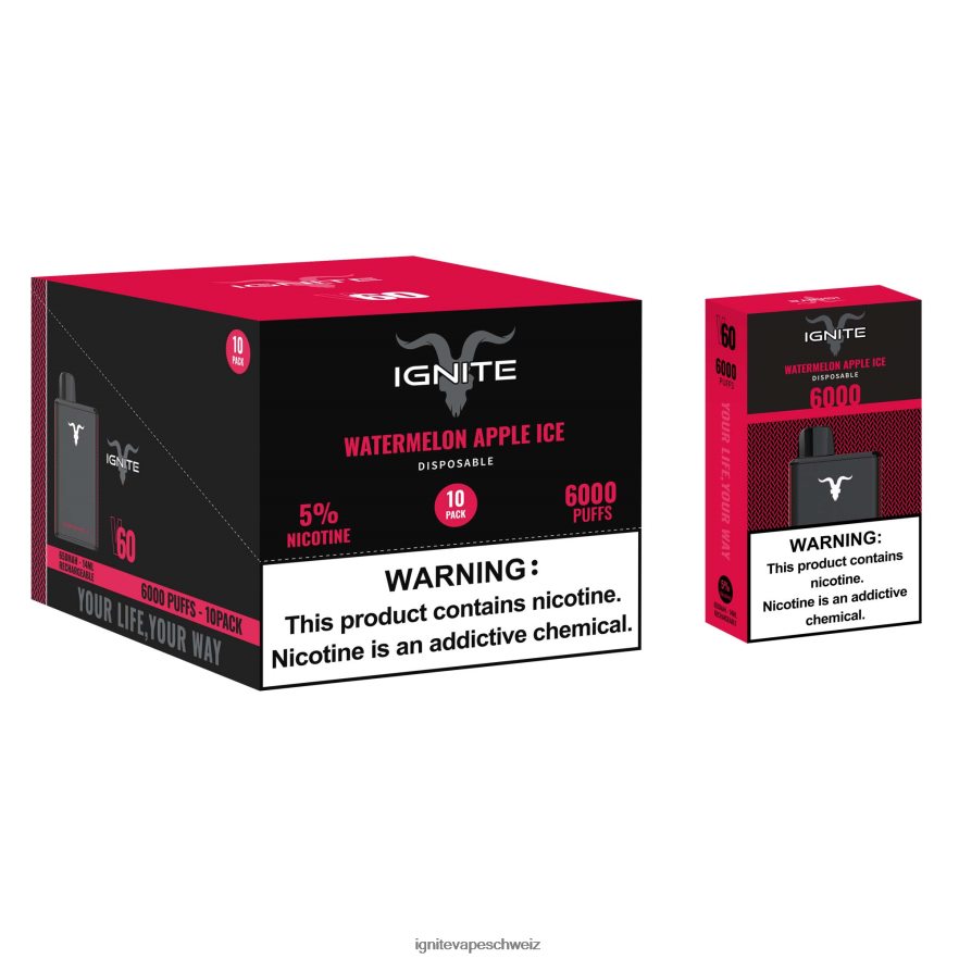 IGNITE Disposable Vape - IGNITE V60 Vape Pen 10er-Pack Wassermelonen-Apfel-Eis 462HF428