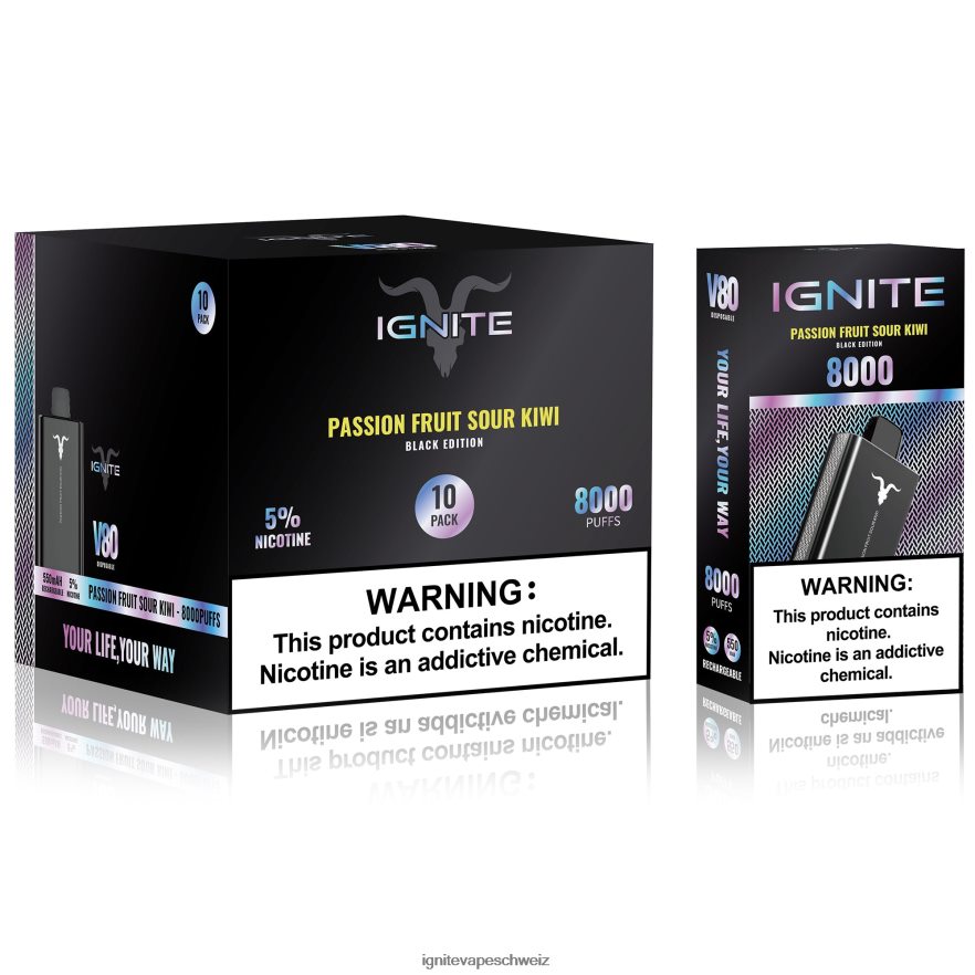 IGNITE Schweiz - IGNITE V80 Vape Pen 10er-Pack Passionsfrucht saure Kiwi 462HF462