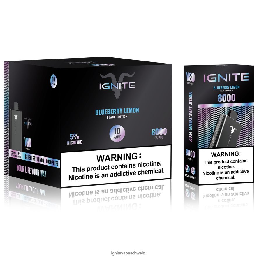 IGNITE Zigaretten - IGNITE V80 Vape Pen 10er-Pack Blaubeer-Zitrone 462HF455