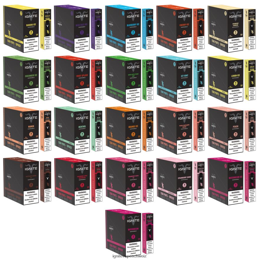 IGNITE Vape Schweiz - IGNITE V15 Vape Pen 10er-Pack grüner Apfel, Pfirsich, Kiwi 462HF4101